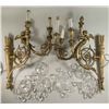 Image 1 : Pair Bronze Figural and Crystal 3 Arm Sconces