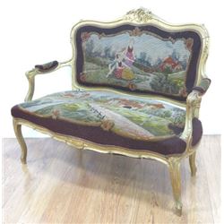 Gilt Framed Needlepoint Loveseat