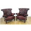 Image 1 : Pair Red Tufted Leather Arm Chairs