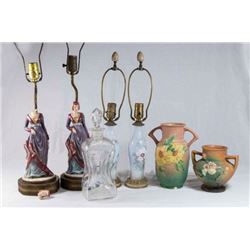 Group Lot of Lamps, Pottery, & Glass