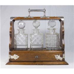 Oak Tantalus with 3 Crystal Bottles