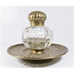 Continental Brass & Glass Inkwell