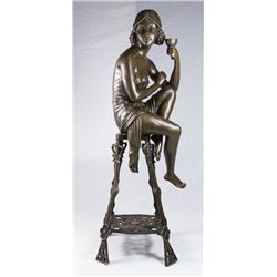 Bronze Sculpture of Lady Sitting on Chair