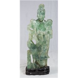 Jade Green Quartz Guan Yin on stand
