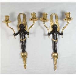 Pair Gilt Bronze Empire Style Sconces