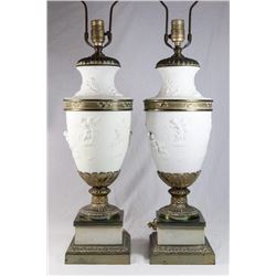 Pair Parian Urn Figural Lamps