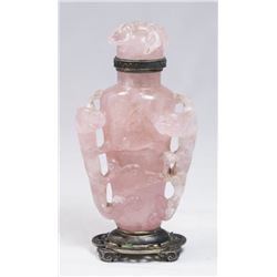 Rose Quartz Snuff Bottle with Silver Base & Rim