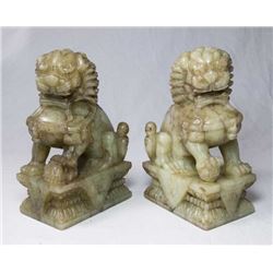 Pair Chinese Soft Stone Seated Foo Dogs