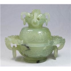 Jade Incense Burner with Foo Dogs