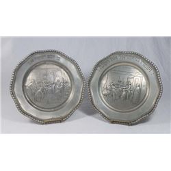 Pair 19th Century Judaica Pewter Plates