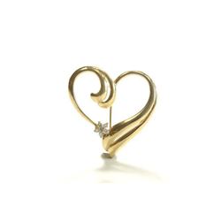 14K Yellow Gold Heart Brooch with Diamond Flower