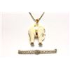 Image 1 : 10K Bar Pin w/ Diamond Chip & Elephant Necklace