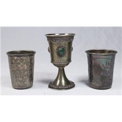 2 Silver Bechers & 1 Kiddush Cup