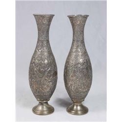 Pair Persian Silver Figural Vases