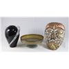 Image 1 : Brutalist Mixed Metal Mask, Glass Vase & Bowl