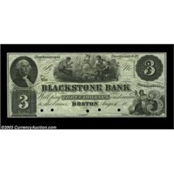Boston, MA- Blackstone Bank $3 G12A very scarce $3 remainder example, with one of the 6 POCs not ful