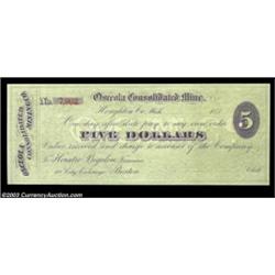 Houghton County, MI- Osceola Consolidated Mine $5, $25Two pieces of mining company scrip, both payab