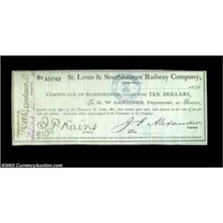St. Louis, MO - St. Louis & Southern Railway Company $5, $10, $25 1874A group of three Certificates.