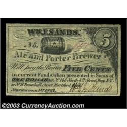 Troy, NY - Wm. J. Sands Ale and Porter Brewer 5ó Nov. 1, 1862An interesting brewer's fractional scri