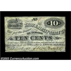 Troy, NY - Troy & Albany Stage Co. 10ó Oct. 18, 1862Fractional scrip with a vignette of an early sta