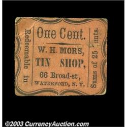 Waterford, NY - W.H. Mors Tin Shop 1óAn undated stamp size cardboard chit in black on orange appeari