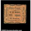 Image 1 : Waterford, NY - W.H. Mors Tin Shop 1óAn undated stamp size cardboard chit in black on orange appeari