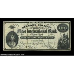 Cincinnati, OH- Nelson's College Currency $100 Sept. 1, 1870 Schingoethe OH180-100A very high grade.