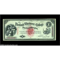 Portland, OR- Portland Business College $2 Schingoethe UNLA very scarce note from the first issue pr