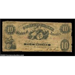 T10 $10 1861. Nearly always encountered well worn or even damaged, this early type is one of the mor