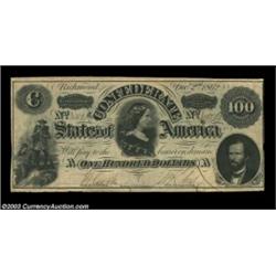 T49 $100 1862. A nicely margined example. Very Fine, with one miniscule margin split which is barely