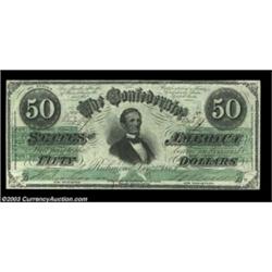 T50 $50 1862. There are a couple of natural paper wrinkles and a little light handling, but this wel
