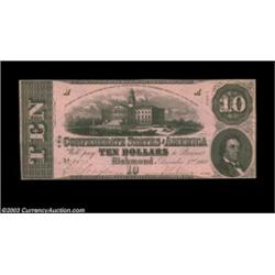 T52 $10 1862. A solitary pinhole at right keeps this fancy reverse $10 from a Choice rating. Crisp U