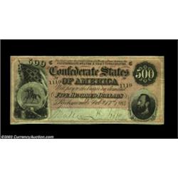 T64 $500 1864. An early serial numbered note with the red background tint. About Uncirculated. Impor