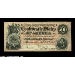 T64 $500 1864. An attractive, nicely centered Stonewall Jackson note with only modest signs of circu