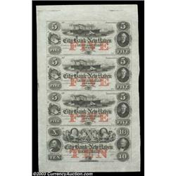 New Haven, CT- City Bank of New Haven $5-$5-$5-$10 G52b-G52b-G52b-G68b (X5)Another nice uncut sheet.