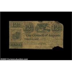 Augusta, GA- City Council of Augusta 12 1/2ó Sept. 1, 1837Well circulated Very Good, missing a coupl