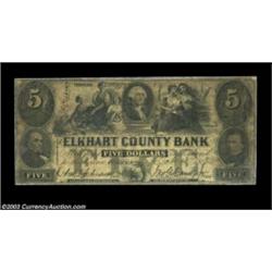 Goshen, IN - Elkhart County Bank $5 Oct. 1, 1853 G6A rare note that has an unfortunately famous pedi