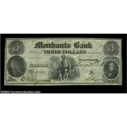 Ft. Leavenworth, KS- Merchants Bank $3 Aug. 21, 1854 G4 Whitfield 133A nice example of this early Ka