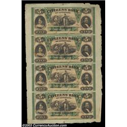 New Orleans, LA - Citizens' Bank of Louisiana $5-$5-$5-$5 Oct. 9, 1860 Uncut Sheet G14a-G14a-G14a-G1