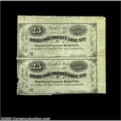 Boston, MA- Blake & Alden 25ó-25ó Nov. 17, 1862 Uncut PairAn uncut pair of this unissued scrip. Abou