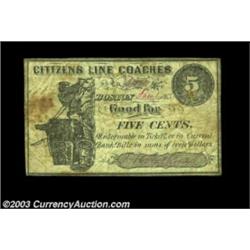 Boston, MA- Citizens Line Coaches 5ó Jan. 1, 1863A very scarce piece, one of three from this issuer.