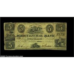 Troy, VT- Agricultural Bank $5 April 30, 1837 S8One of the very few note from fraudulent banks found