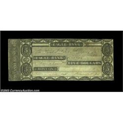 Boston, MA- The Eagle Bank $5 G52A very nice Perkins Plate example from the Denly holdings. Fine-Ver