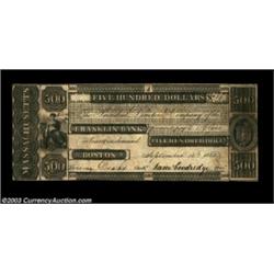 Boston, MA- Franklin Bank $500 Sept. 14, 1833 G100An evenly circulated example of this very scarce h
