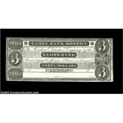 Boston, MA- Globe Bank $3 G30 ProofProof mounted on card stock, with some aging evident at the right
