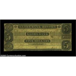 Boston, MA- Globe Bank $5 Jan. 1, 1859 G40aA very rare note, as Haxby lists nothing save one Proof f