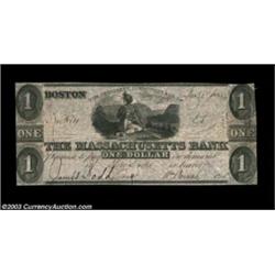 Boston, MA- The Massachusetts Bank $1 Jan. 1, 1842 G56An excessively rare note printed, most unusual