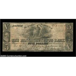 Boston, MA- The Massachusetts Bank $5 April 1, 1852 G182Listed in Haxby as a cut out cancel note, bu