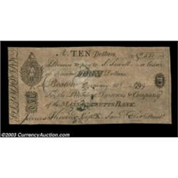 Boston, MA- The Massachusetts Bank $10 Jan. 20, 1799 C224A very scarce eighteenth century note in ab