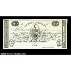 Boston, MA- The Massachusetts Bank $20 G278e ProofA Proof mounted on light card stock. Uncirculated.